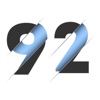92 number, 3d cut design. Icon for celebration design. Vector typography. Creative black design. Vector texture.