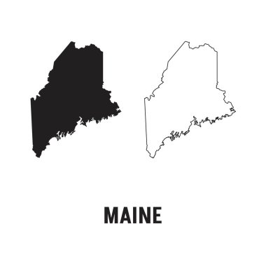 Maine Silueti, Vektör, Görüntü, Simge, Logo, Beyaz Arkaplan.