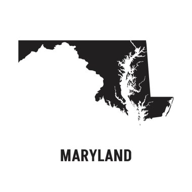 Maryland eyaletinin Contour haritası, ABD. Siyah bölge sınırları ile şeffaf bir arkaplan üzerinde vektör grafik illüstrasyonu