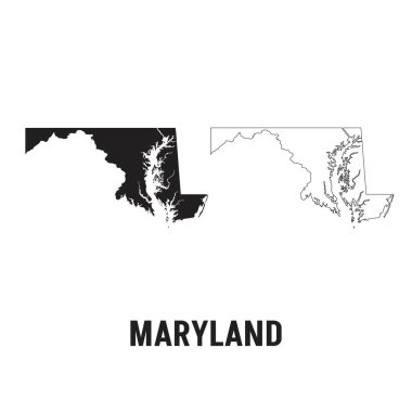 Maryland eyaletinin Contour haritası, ABD. Siyah bölge sınırları ile şeffaf bir arkaplan üzerinde vektör grafik illüstrasyonu