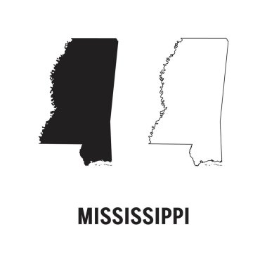 Mississippi eyaleti silueti, hat stili. Amerika illüstrasyonu, beyaz arka planda izole edilmiş Amerikan vektör çizgisi