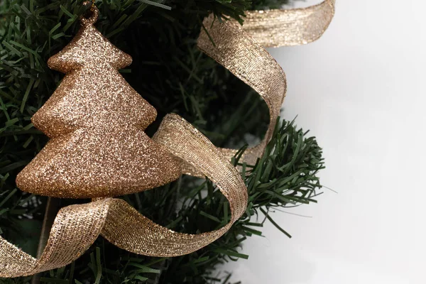 Golden Christmas Ornaments White Background — Stock Photo, Image