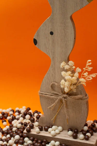 Easter Bunny Orange Background Litte Chocolate Balls Easter — Stock Photo, Image
