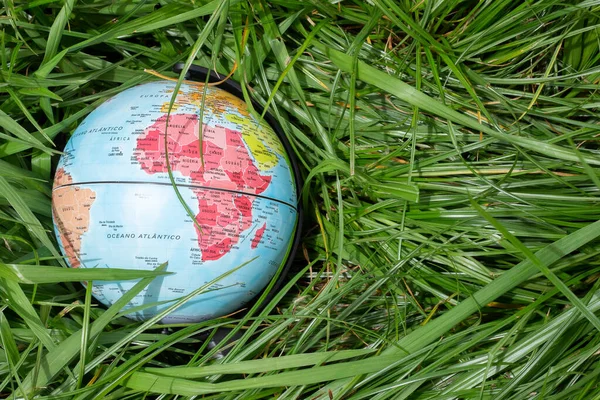 earth globe on green grass showing Africa - earth day