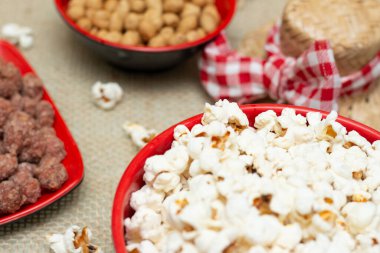 Brezilya haziran partisinden gelen çeşitli böceklerle dolu bir masa.