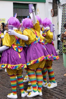 Maragogipe, Brasil - 11 Şubat 2024 - Karnaval kostümlü karakterlerin fotoğrafı