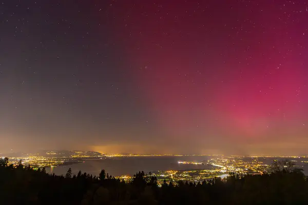 stock image fantastic Northern Lights over Austria and the Lake Constance