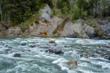Vorderrhein nehri boyunca yürüyorum. İsviçre 'deki cezaevi kantonunda.