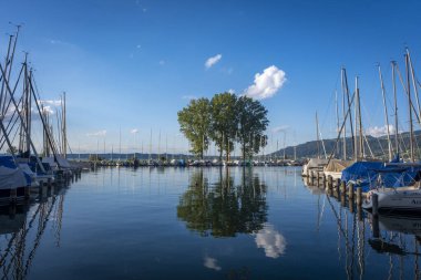 Bregenz yakınlarındaki Constance Gölü 'nde dinlenme ve yat limanında dinlenme yeri.