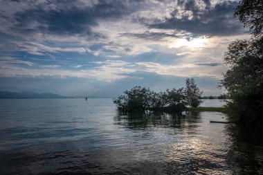 Güçlü yağmurlu günlerden sonra Constance gölündeki selde yürüyor.