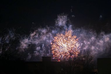 Avusturya 'nın Lochau şehrinde yeni yıl arifesinde renkli havai fişekler atmak için.