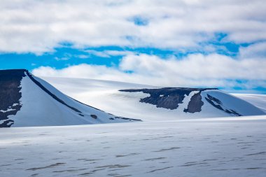Norveç, Svalbard 'daki Spitsbergen ve Nordaustlandet arasında Alkefjellet' teki buzulun yanında geziniyor.