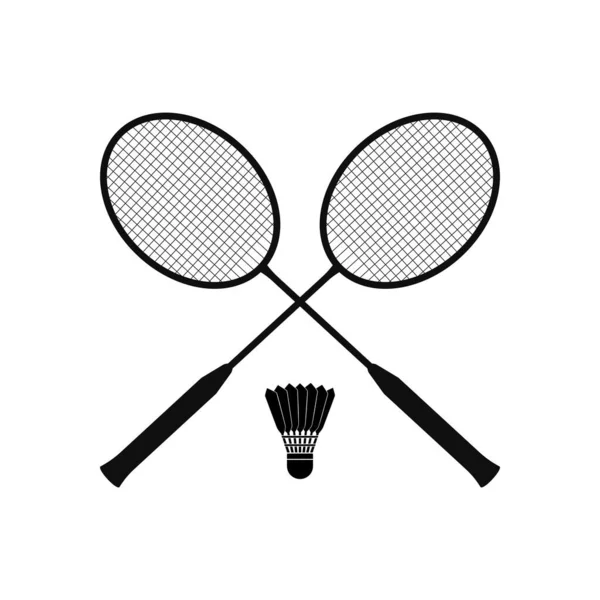 Silhouette Racchette Badminton Con Volano Isolato Sfondo Bianco — Vettoriale Stock