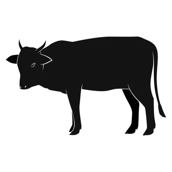 Silhouette Vaca Pie Vista Lateral Animal Vector Ilustración — Vector de stock