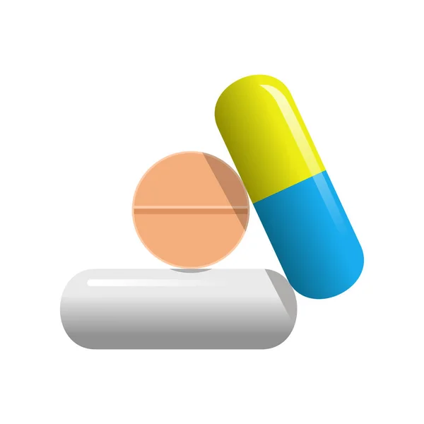 不同形状和颜色的方块 药丸的图标 胶囊分离的白色背景 卡通片中医疗药物的病媒图解 — 图库矢量图片