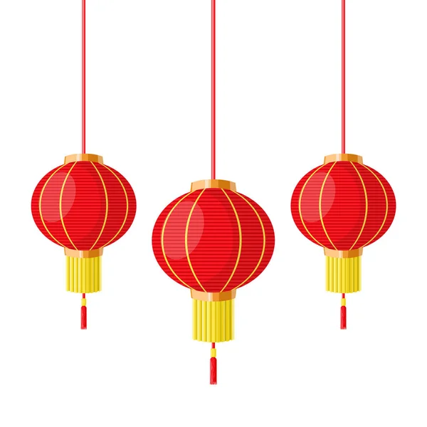 Китайские Новогодние Фонари Традиционные Красные Бумажные Фонари Реалистичная Векторная Иллюстрация — стоковый вектор