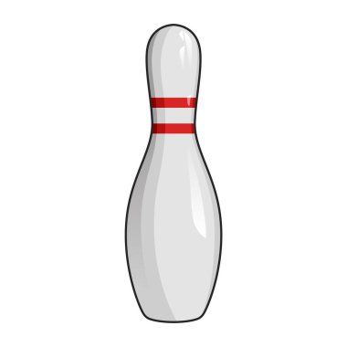 Kırmızı çizgili tek bir bovling pimi. Bowling 'in gerçekçi bir çizimi. Vektör illüstrasyonu