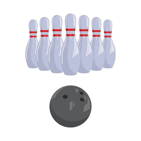 Bowling Μπάλα Και Skittles Pins Διανυσματική Απεικόνιση Απομονωμένο Λευκό Φόντο — Διανυσματικό Αρχείο