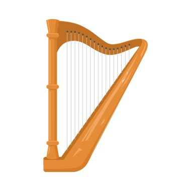 Tahta arp beyaz arka planda izole edilmiş. Klasik telli müzik aleti. Basit vektör çizimi. Harp simgesi. Müzik karikatürü