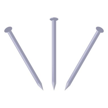 Beyaz arka planda izole edilmiş farklı pozisyonlarda 3 çivili vektör çizimi. Marangozluk aletleri