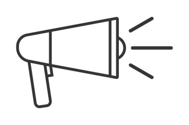 Bir megafonun çizgi sanatı, genellikle reklam için kullanılan, beyaz bir arka planda izole edilmiş bir illüstrasyondur. Hoparlörün yan görüntüsü. Vektör illüstrasyonu