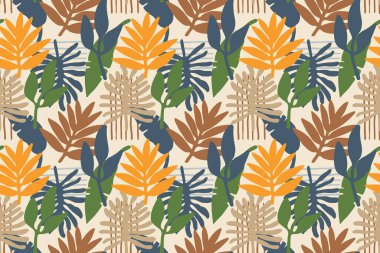 Tropikal yapraklarla kusursuz desen. Vektör illüstrasyonu