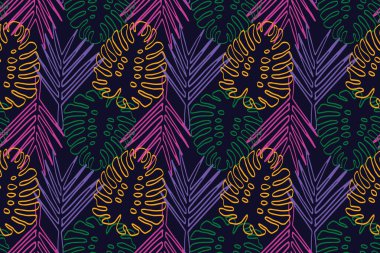 Yapraklarla tekrarlanan kusursuz desen. vektör illüstrasyonu