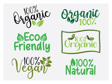 Organik, çevre dostu, doğal, vejetaryen harfler. vektör illüstrasyonu
