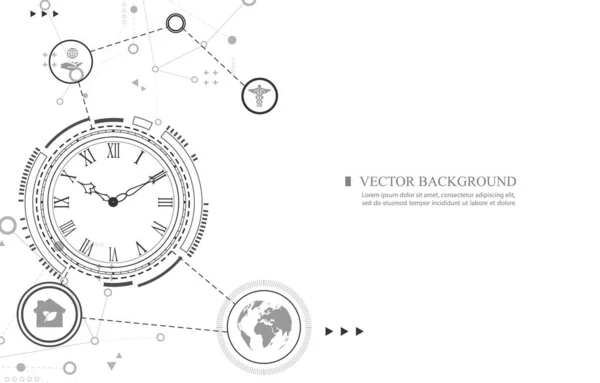 Horloge Technologique Vectorielle Futuriste Fond Blanc Concertation — Image vectorielle