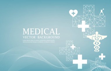  Vektör modern tıbbi arka plan. Tıbbi simgeler. Çokgen. Çapraz şekil.