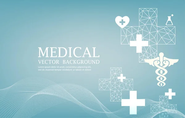 Vektor Modernen Medizinischen Blauen Hintergrund Medical Icons Polygon Cross Shape — Stockvektor