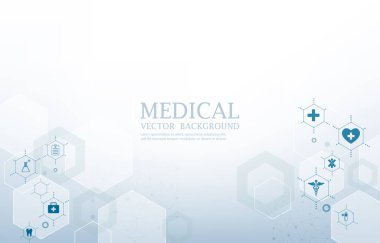  Vektör beyaz tıbbi arka plan. Geometrik altıgenler şekilli. Fütürist. Tıbbi simgeler..
