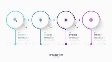 Simgeli ve 4 seçenekli Vector Infographic etiket tasarım şablonu. İşlem şeması, sunumlar, iş akışı düzeni, afiş, akış şeması, bilgi grafiği için kullanılabilir.
