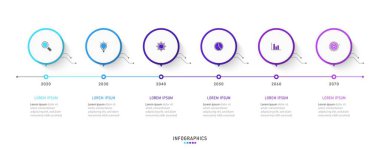 Simgeli ve 6 basamaklı vektör Infographic etiket tasarım şablonu. İşlem şeması, sunumlar, iş akışı düzeni, afiş, akış şeması, bilgi grafiği için kullanılabilir.