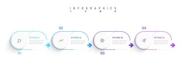 Simgeli ve 4 seçenekli Vector Infographic etiket tasarım şablonu. İşlem şeması, sunumlar, iş akışı düzeni, afiş, akış şeması, bilgi grafiği için kullanılabilir.