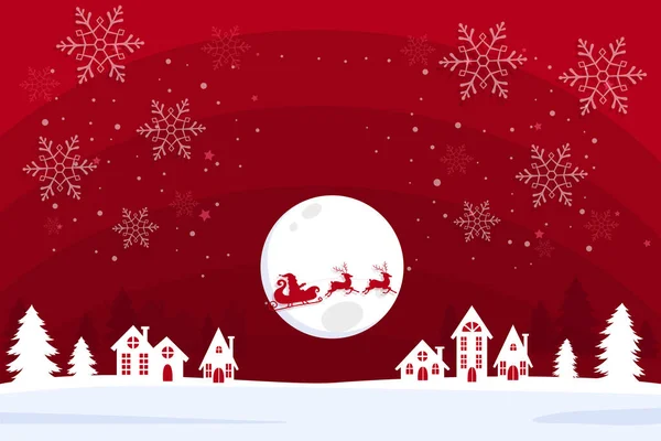 背景サンタクロースとギフトボックスクリスマスツリーとクリスマスフェスティバル要素赤い背景ベクトルイラスト — ストック写真