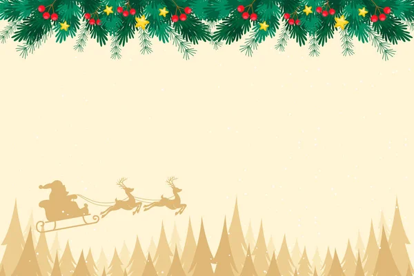 背景サンタクロースとギフトボックスクリスマスツリーとクリスマスフェスティバル要素黄色の背景ベクトルイラスト — ストック写真