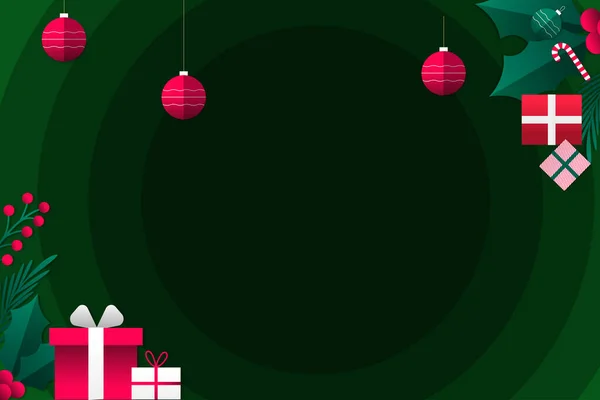 背景サンタクロースとギフトボックスクリスマスツリーとクリスマスフェスティバル要素緑の背景ベクトルイラスト — ストック写真