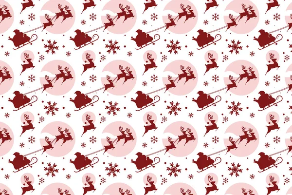 Płynny Wzór Boże Narodzenie Santa Jazdy Sanki Reniferów Płatki Śniegu — Wektor stockowy