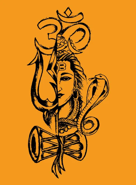Drawing Sketch Lord Shiva Outline Design Element Editable Illustration — Stock Vector