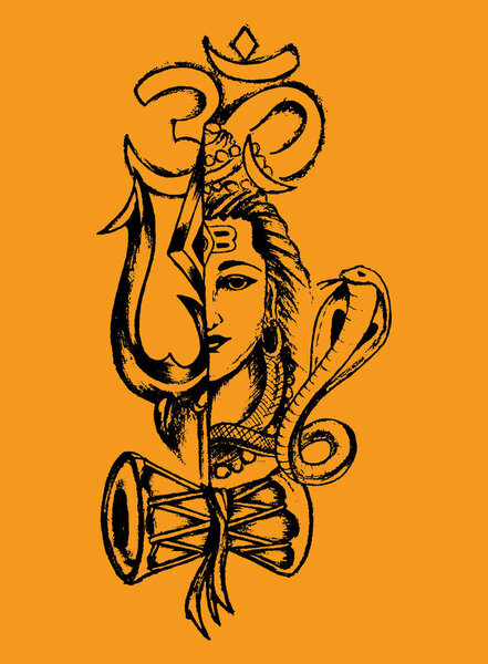 Drawing or sketch of Lord Shiva outline design element editable illustration