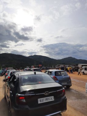 Chikkaballapur, Karnataka, Hindistan-24 Haziran 2023: Güzel Adiyogi Lord Shiva Isha Vakfı Chikkaballapur Heykeli.