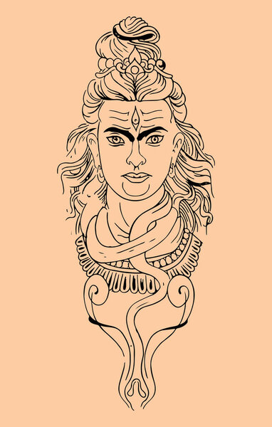 Vector outline illustration of Hindu God Lord Shiva and his material using equipment