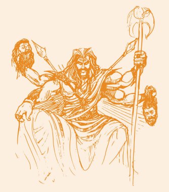 10 baş kral Ravana 'nın çizimi veya çizimi düzenlenebilir çizim