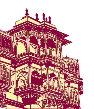 Drawing or Sketch Of Mysore Palace Or Amba Vilas Palace Outline Editable Illustration clipart