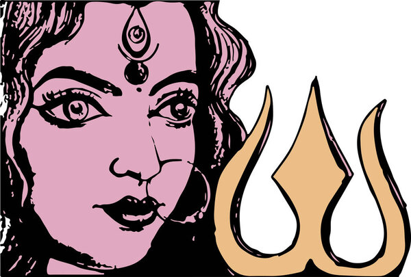 Drawing or Sketch of Hindu Goddess Durga or Kali Mata Outline Editable Illustration