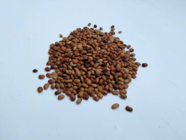 Hurali Kalu 'nun yığın ve dokusu ya da beyaz arka planda izole edilmiş At Gramı. Yemek pişirmede kullanılan at gram tohumlarına yakın çekim.