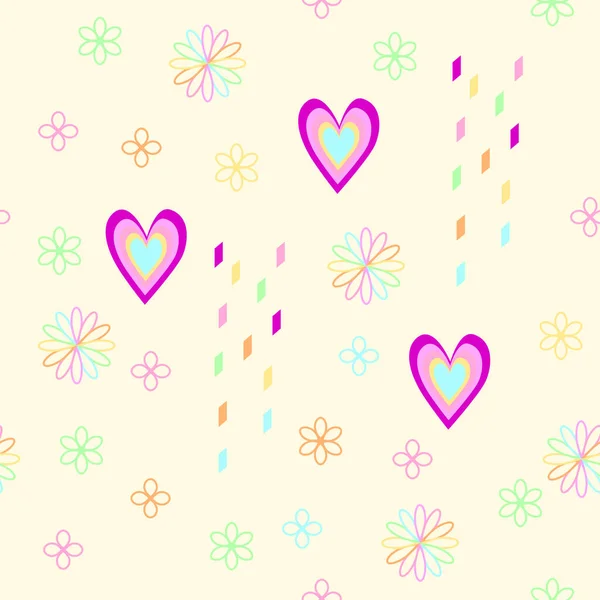Delicate Naadloze Patroon Pastelkleuren Met Hartjes Bloemen Confetti — Stockvector