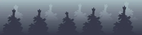 Dunkler Geheimnisvoller Wald Aus Silhouetten Von Tannen Horizontales Banner Vektorbild — Stockvektor