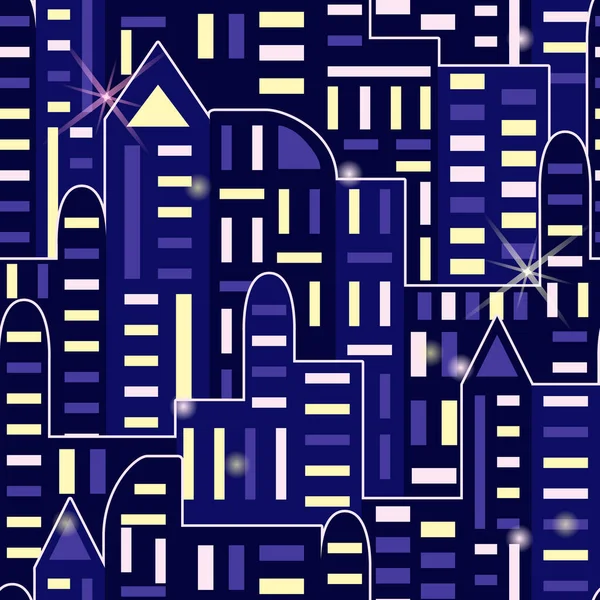 Ночной Город Силуэт Домов Подсветкой Окон Минималистичный Бесшовный Векторный Рисунок — стоковый вектор